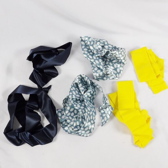 Heather's Closet SET OF 6 Hair Ties or Handbag Scarfs NIB Yellow Navy Blue - Picture 3 of 9